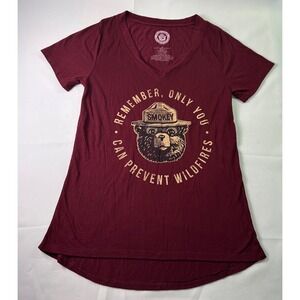 Smokey Bear T Shirt Womens M V Neck Graphic Tee Only You Can Prevent Wildfires